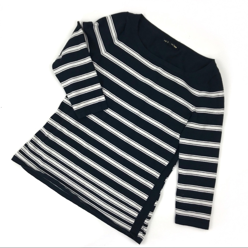 Rag and Bone Black White Striped Top M